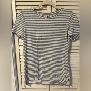 Michael Kors Tshirt White & Grey Striped with MK logo in Rhinestones size Small